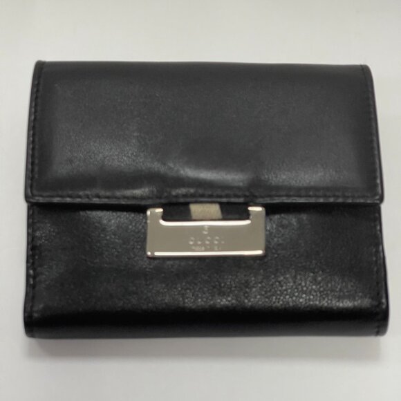 GUCCI Leather Bi-fold Compact Wallet Black - Preowned - Picture 1 of 15